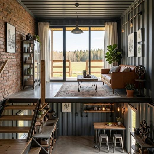 Domek Modułowy z Kontenera | Loftowy Styl & Otwarta Przestrzeń - wnętrze