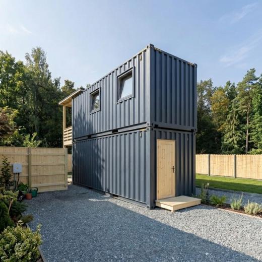 Nowoczesny Domek Modułowy z Kontenerów – Dwupoziomowy Loft 30m² - tył