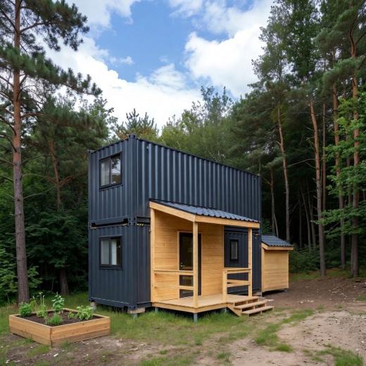 Nowoczesny Całoroczny Domek z Kontenerów - Modułowy – Industrial Chic - przód